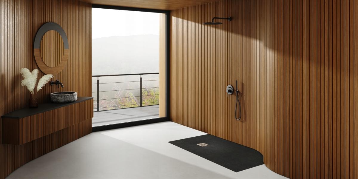 SCHEDPOL Brodzik kompozyt Kalait Stabilsound Black Stone 80x120x3,5 z M2