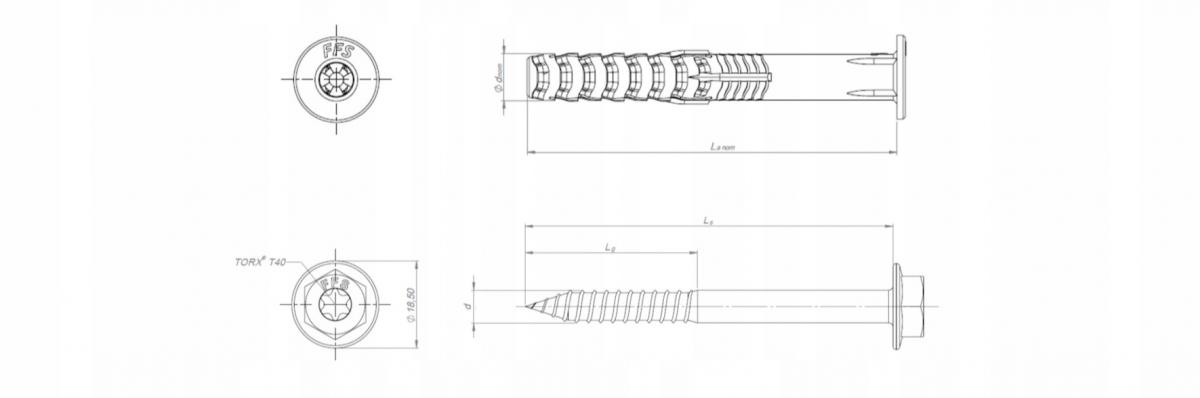 FFS Kołek ramowy poliamidowy z krótką strefą rozporu z kołnierzem 10x80mm i