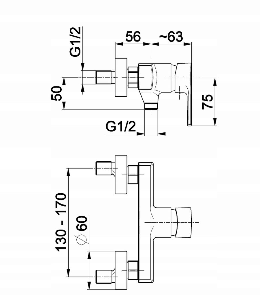 Bateria natryskowa ścienna ARMATURA KRAKÓW SODALIT 2-otw mosiężna chrom