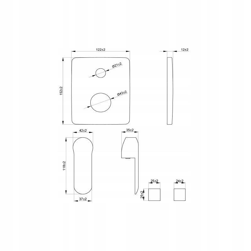INVENA BATERIA PODTYNKOWA 2-FUNKCYJNA SIROS, KWADR,CZARNA