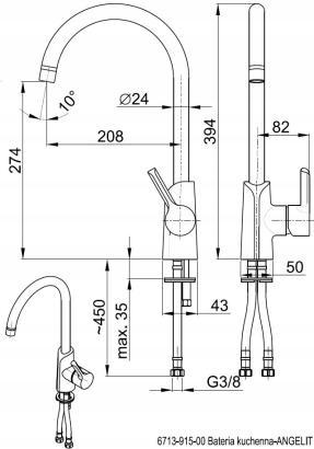 Bateria natryskowa ścienna ARMATURA KRAKÓW ANGELIT 2-otw mosiężna chrom