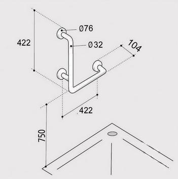 EKOTECH Poręcz kątowa do prysznica 40x40 cm 48h
