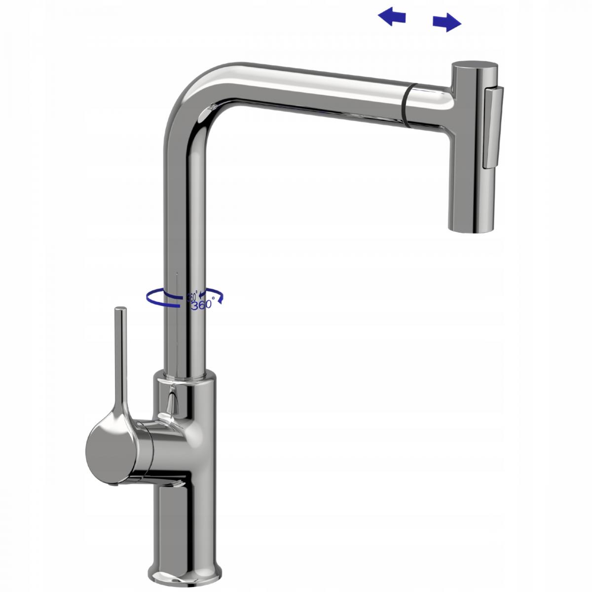 INVENA BATERIA ZLEW FARSALA Z WYCIĄGANĄ 2F WYLEW TYPU L, CHROM INVENA TREND