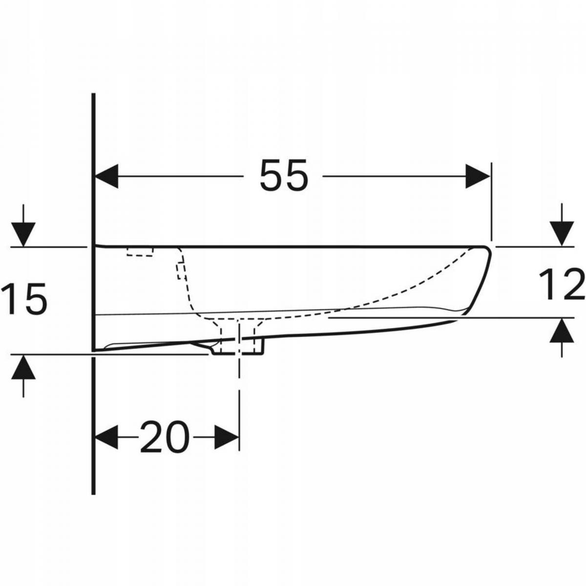 Umywalka Selnova Comfort B60 cm, H15 cm, T55 cm, z przelewem, z otworem na