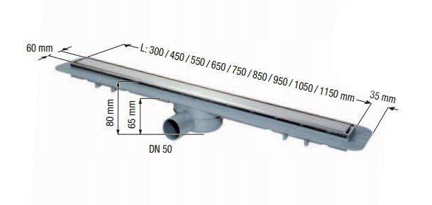 Odpływ liniowy prysznicowy Linearis Compact L=650 boczny z matą