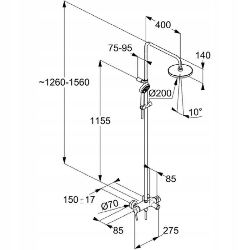 Zestaw wannowo-natryskowy naścienny KLUDI LOGO DUAL SHOWER SYSTEM mosiężny