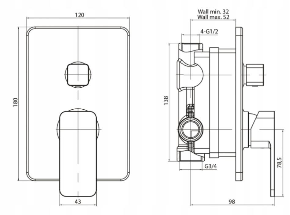 LOFT BLACK Bateria podtynkowa z przełącznikiem ceramicznym 3-funkcyjnym