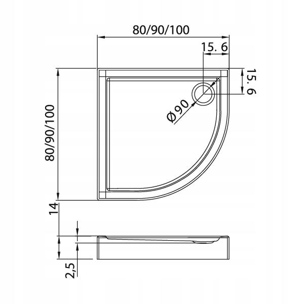 SCHEDPOL Brodzik akryl Grando Plus z podbudową Stabilsound 90x90 półokrągły