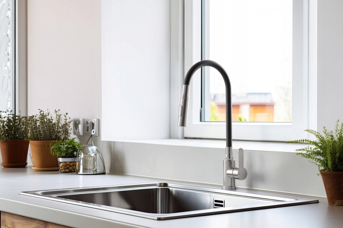 INVENA BATERIA ZLEWOZMYWAKOWA DALIS Z RUCHOMĄ 2F WYLEWKĄ, INOX / CZARNA