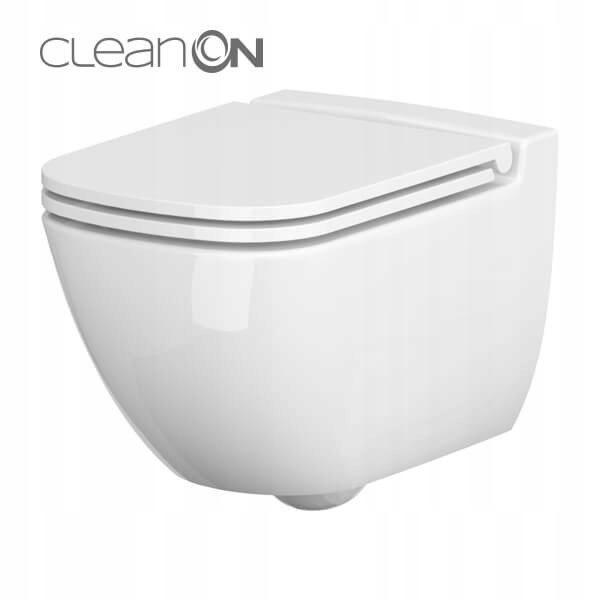 Zestaw 741 Miska zawieszana bezkołnierzowa Caspia New CleanOn, deska duropl