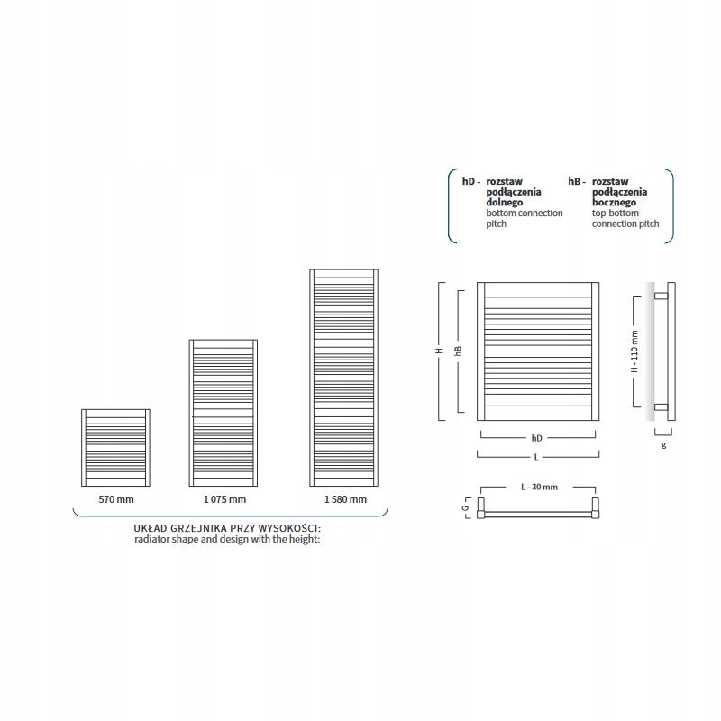 Grzejnik INSTALPROJEKT FRAME 1070x500 łazienkowy 542W Czarny mat c31 dolny 48h