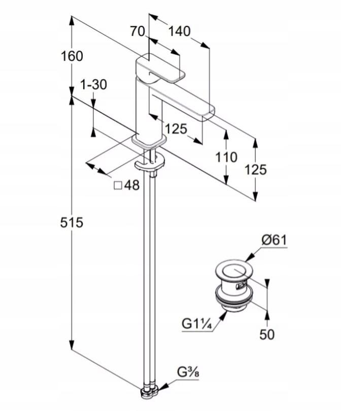 Bateria umywalkowa 110 KLUDI RENON 1-uchwytowa 1-otworowa chrom