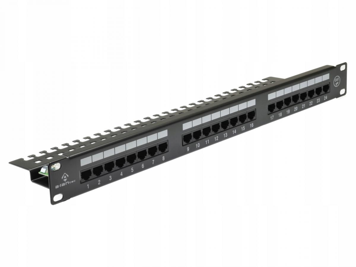 A-LAN Patch panel UTP kat.5e 24 porty LSA z półką 1U/19