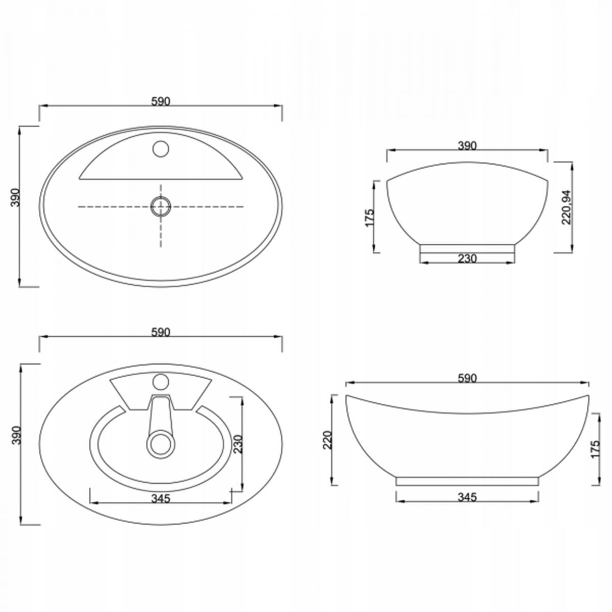 INVENA UMYWALKA NABLATOWA ESLA 60 CM OWALNA Z OTW NA BAT, Z PRZELEWEM