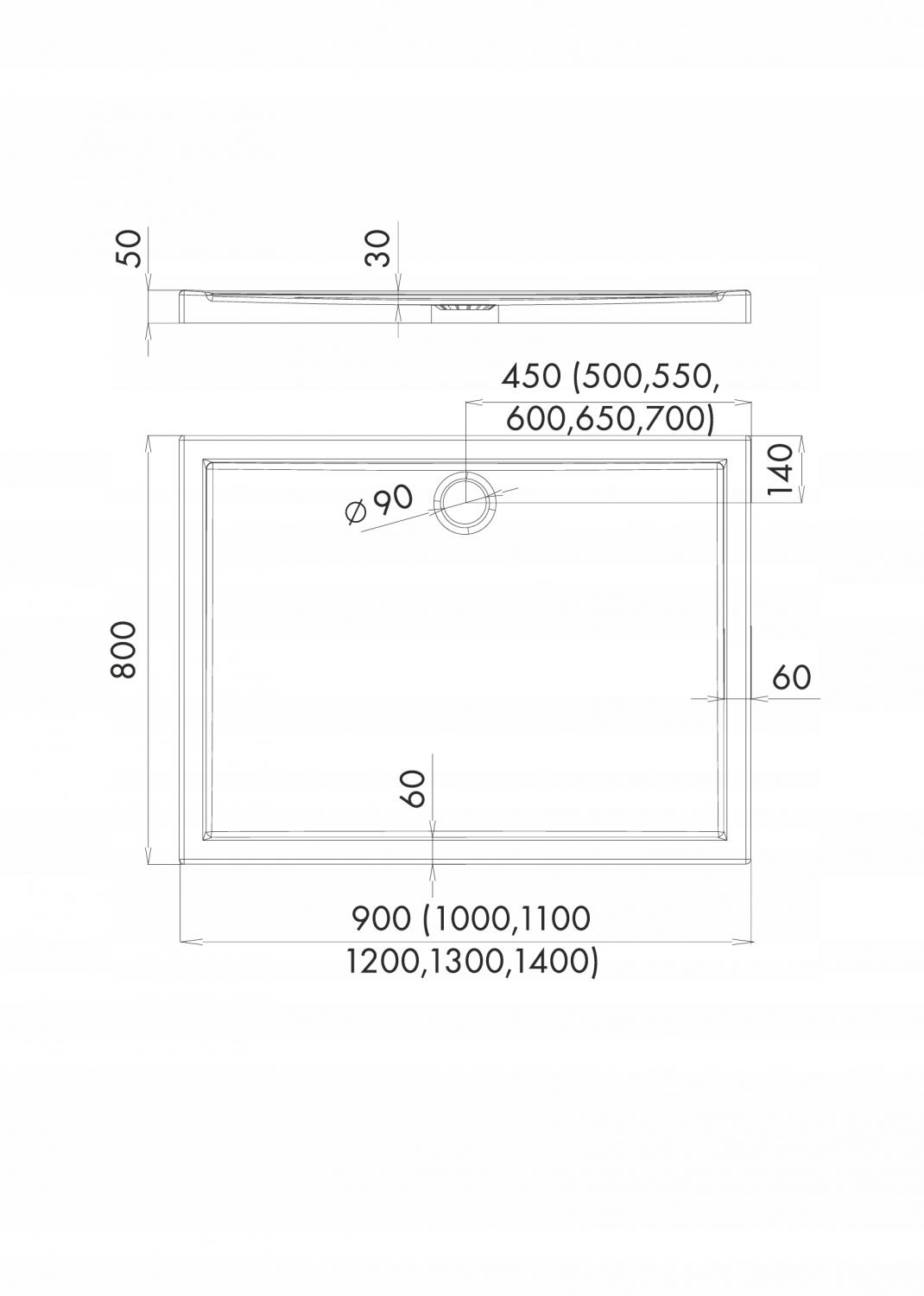 SCHEDPOL Brodzik akrylowy Competia z podbudową Stabilsound Plus 80x100x14cm