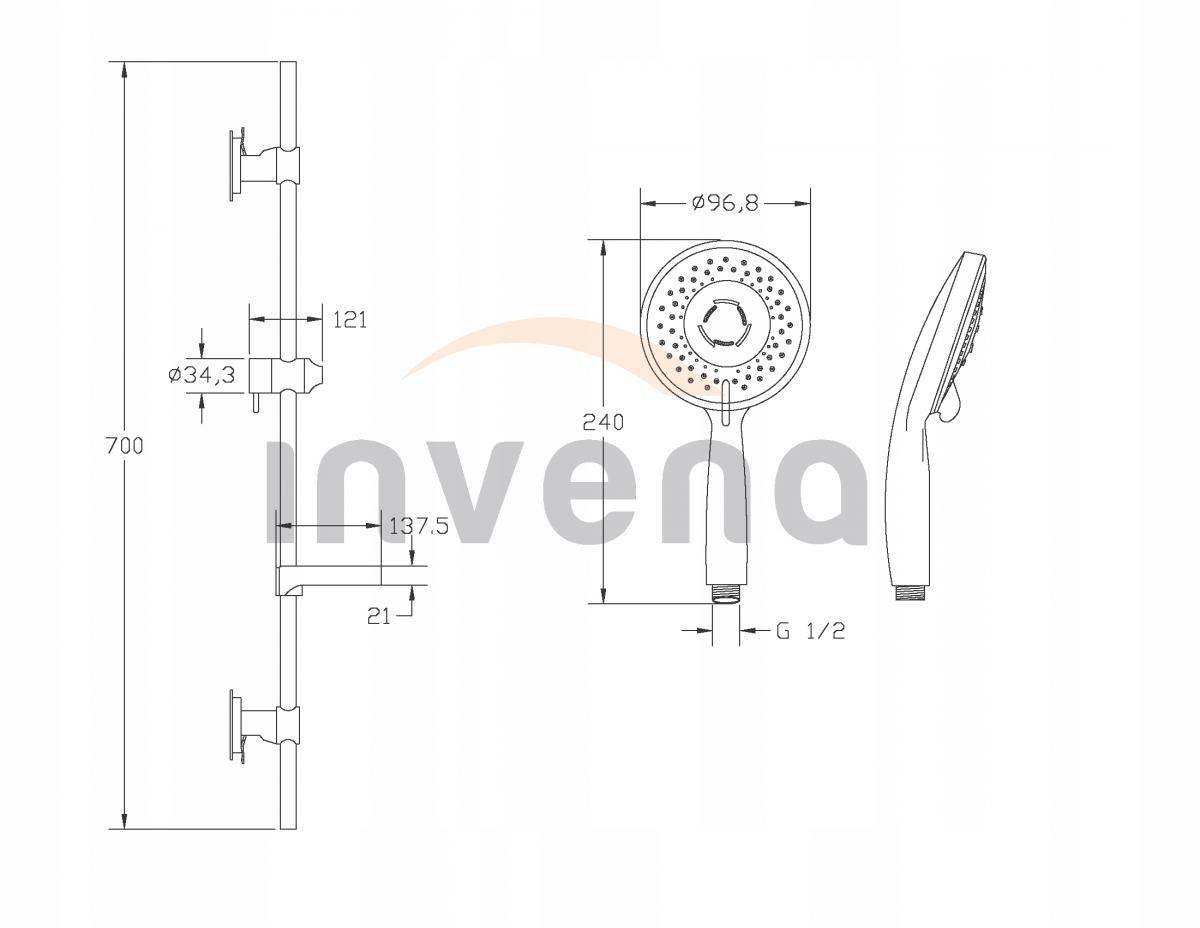 INVENA ZESTAW NATRYSKOWY NA DRĄŻKU Z PRZYSSAWKAMI MILOS 3F