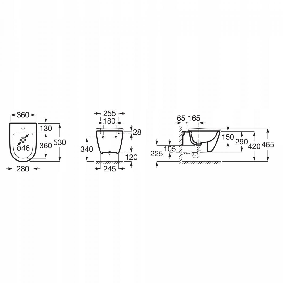 Bidet wiszący ONA Zaokrąg. 53x36cm, z/otw. Biały ROCA[18]