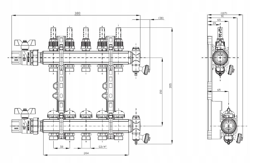 Rozdzielacz Purmo INVEST z rotametrami 9-obw 48h