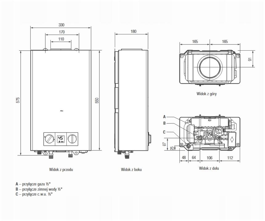 Podgrzewacz C.W.U FERROLI gazowy przepływowy PEGASO ECO 18,9 kW 48h