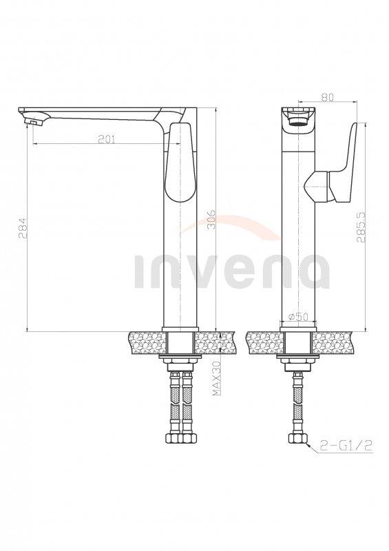 Bateria umywalkowa INVENA wysoka DOKOS z mieszaczem 48h