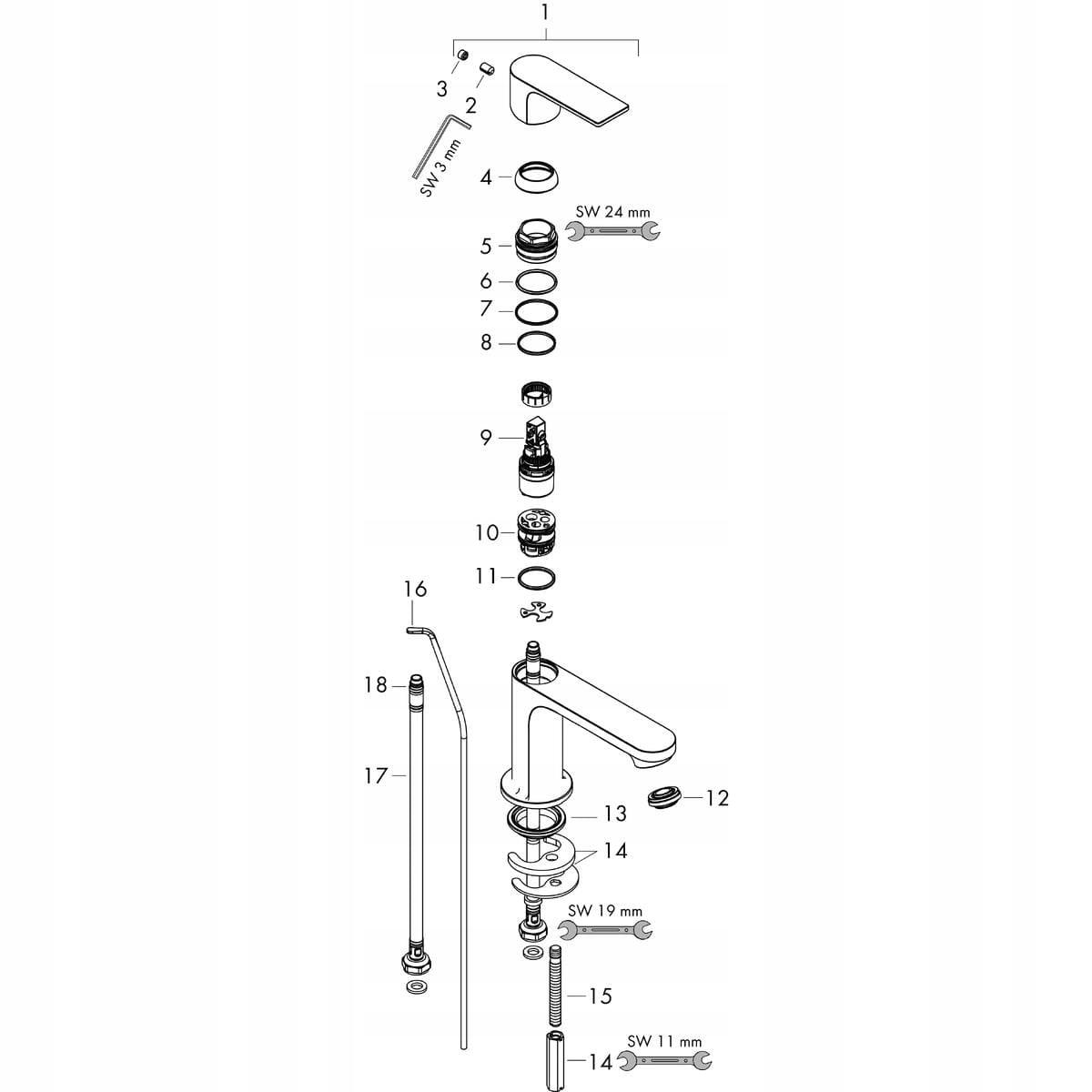 Bateria umywalkowa stojąca HANSGROHE REBRIS S 110 1uchw 1-otw czarna matowa