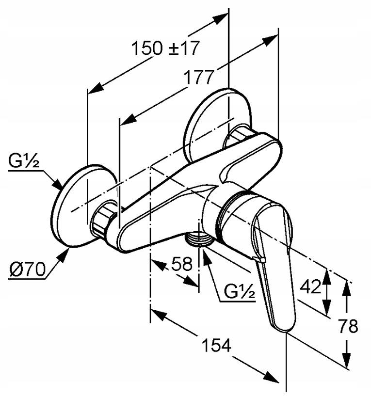 Bateria natryskowa ścienna ORAS SAGA2017 1-uchwytowa 2-otworowa chrom