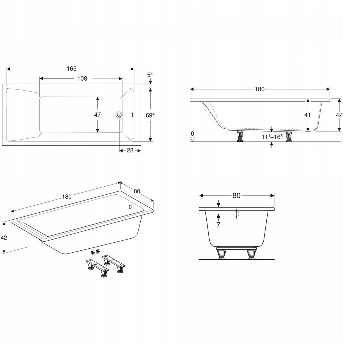 GEBERIT Wanna prostokątna Selnova Square 180x80 cm