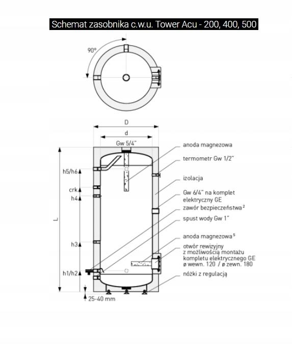 Galmet Zasobnik TOWER ACU 300L SG(S) bez wężownicy pionowy 48h