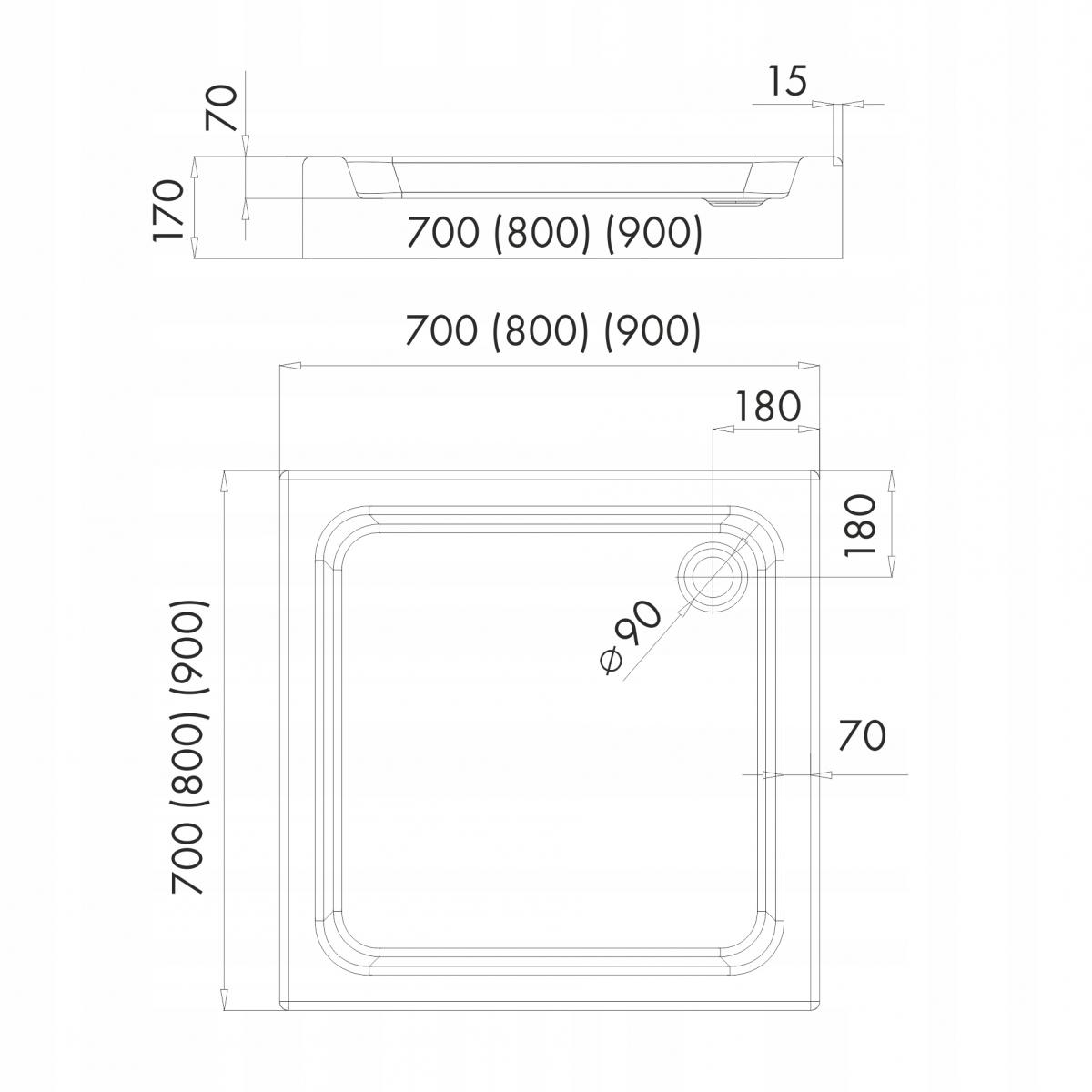 Brodzik akryl STABILSOUND kwadratowy 90x90x17 cm SCHEDPOL GRANDO PLUS