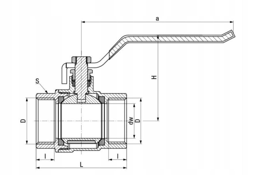 Kurek kulowy OMAX DN40-PN30-DSt (F/F) z dławikiem z dźwignią stalową (DSt)