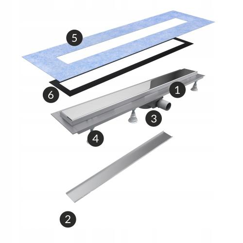 Odpływ liniowy Base-Low Standard Plus 60x8 prostokąt z mask do zab płytkami