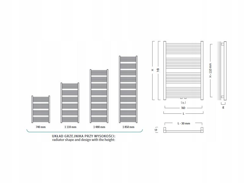 Grzejnik INSTALPROJEKT STICK 740x500 łazienkowy 366W Czarny mat c31 dolny 48h