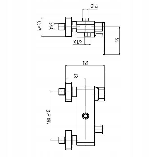 Bateria prysznicowa Loft ścienna 2-Funkcyjna z przyłączem górnym