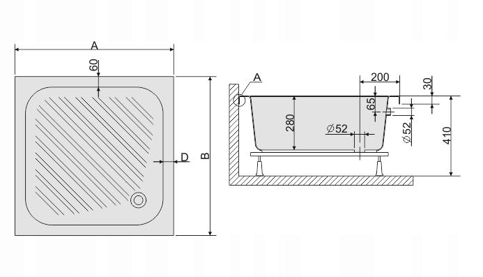 Brodzik akrylowy kwadrat 90x90x28 cm SANPLAST Classic + STB bez siedziska