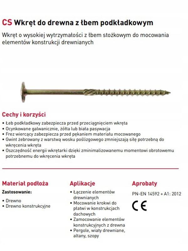 CS Wkręt konstrukcyjny do drewna 8,0x380mm łeb podkładkowy, TX [OP 25]
