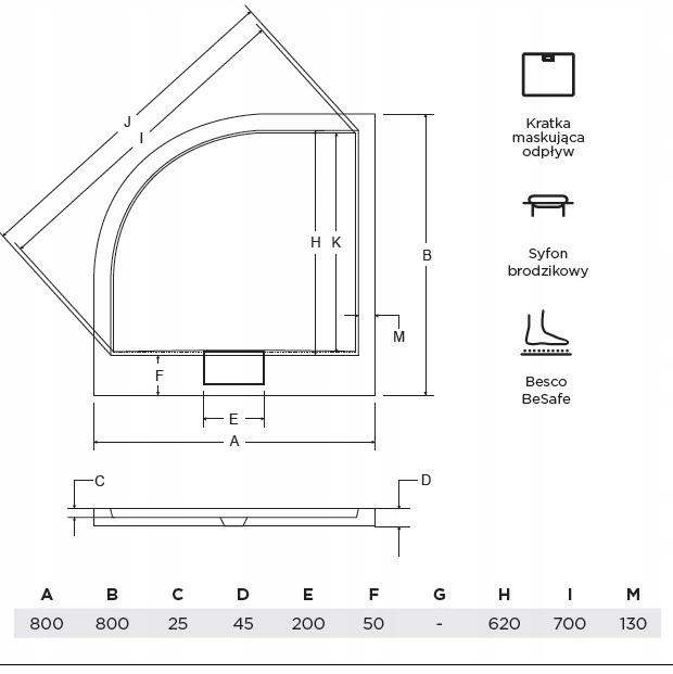 INVENA KABINA NATRYSK. PÓŁOKR.VITORIA 80X80 PROF.SATYNA SZKŁO MROŻONE