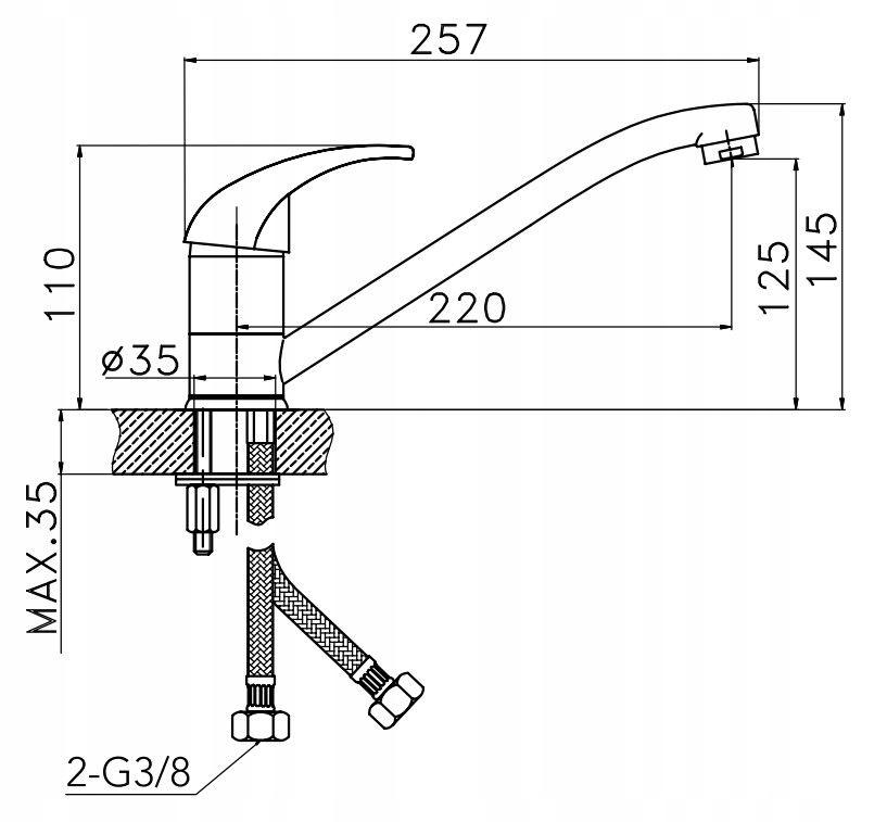 Bateria kuchenna Alba stojąca jednootworowa z obrotową wylewką chrom