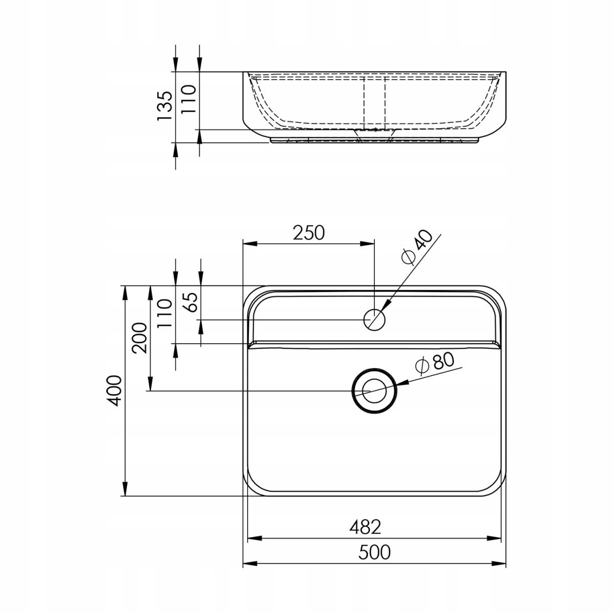 Umywalka nablatowa ENZO 50x40cm, z/otw., b/przel. Ceramiczna Biały ELITA