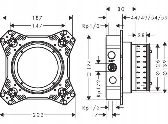 Uniwersalny Element podtynkowy natrysk. Hansgrohe Ibox uniwersal 2