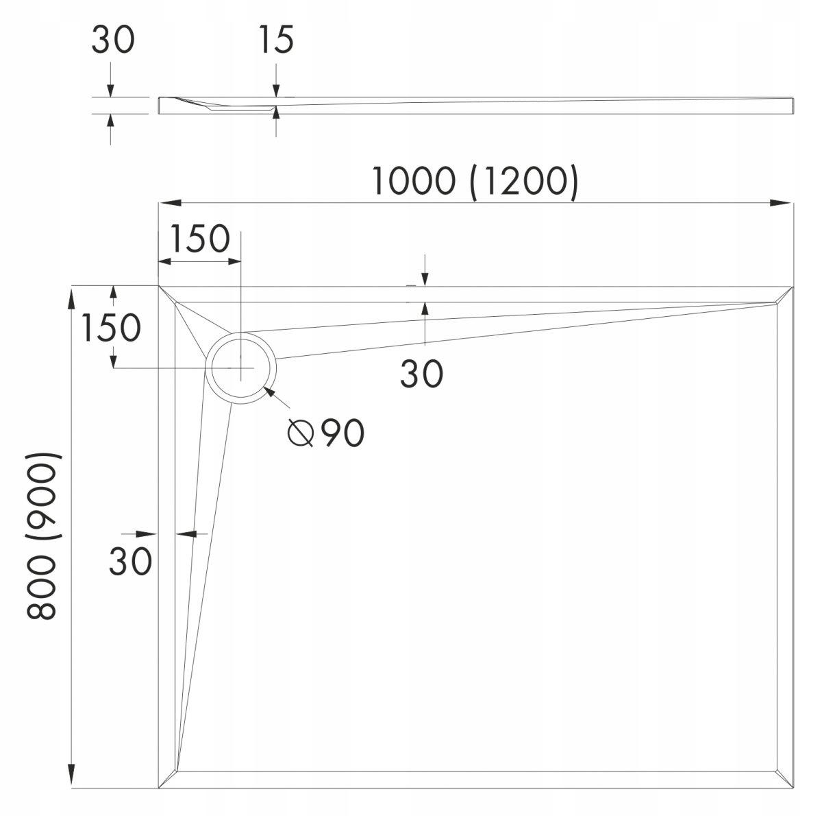 SCHEDPOL Brodzik kompozytowy Etrusco Stabilsound Plus 80x100x3 cm prostokąt