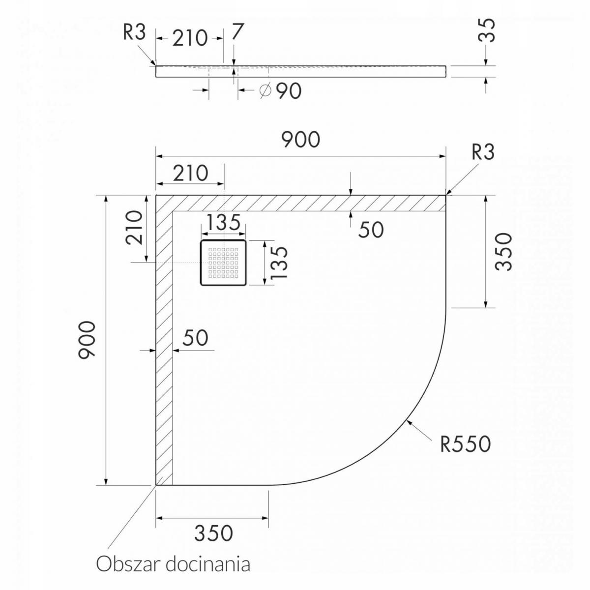 SCHEDPOL Brodzik kompozyt Kalait Stabilsound White Stone 90x90 półokrągły