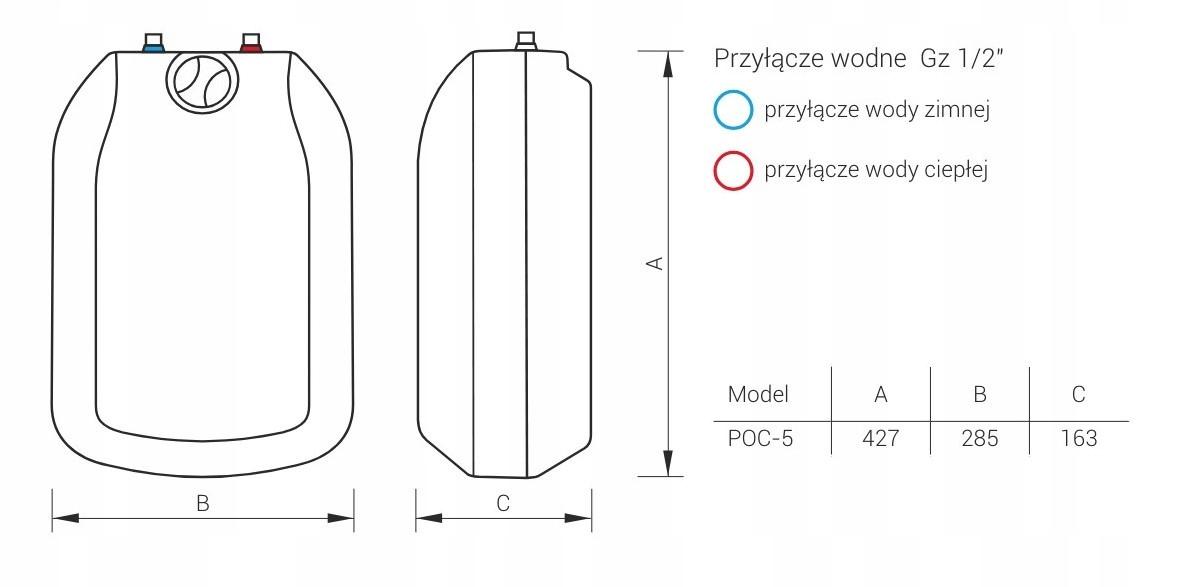 Podgrzewacz elektryczny podumywalkowy 5l KOSPEL LUNA INOX POC.D-5/600W