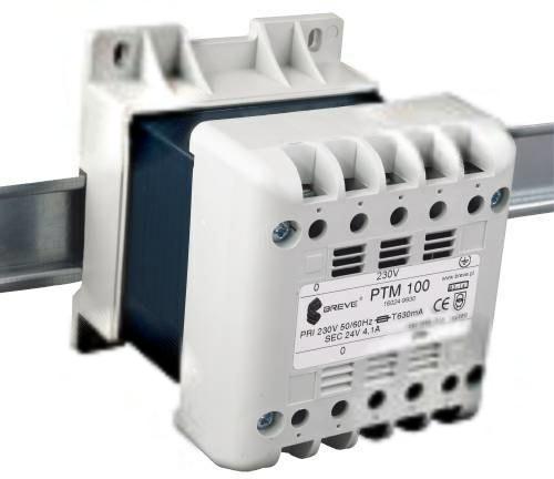 Transformator jednofazowy PTM 120 230/ 24V IP21 na szynę DIN TH-35 w obudow