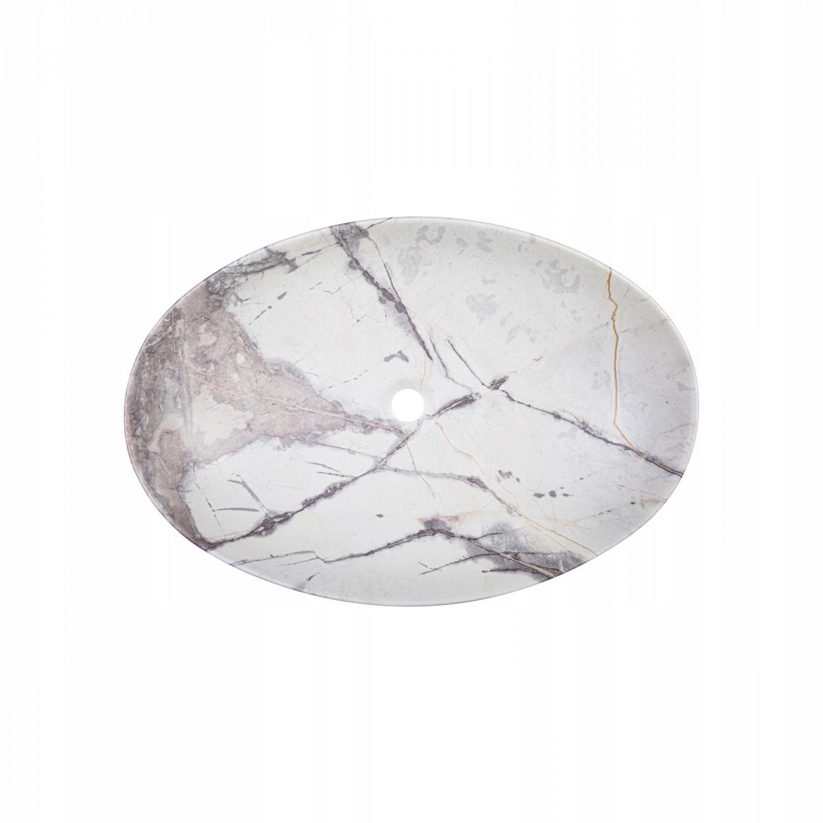 INVENA UMYWALKA NABLATOWA KAFE TREND 62 CM OWALNA EFEKT MARMUR BEŻ/BRĄZ MAT