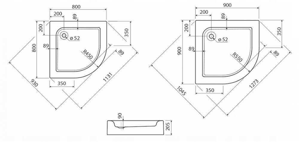 Brodzik akrylowy półokrągły GEBERIT Standard Plus 800/10800/10205/10cm biał