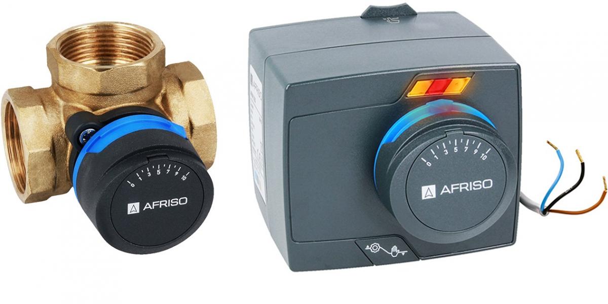 AFRISO Zestaw regulacyjny: 4-drogowy obrotowy zawór miesz + siłownik elektr