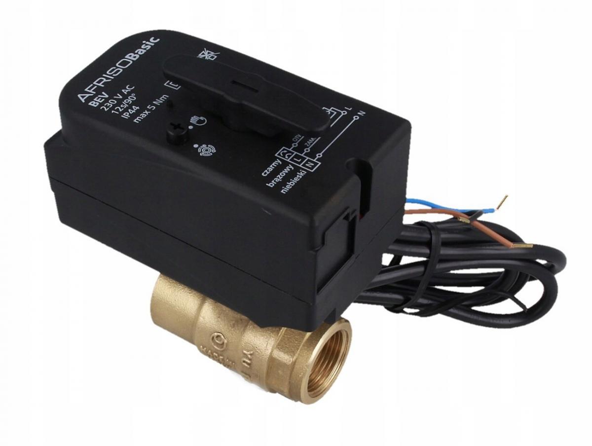 AFRISO 2-drogowy zawór kulowy z siłownikiem BEV DN25 Rp1 Kvs 60 m3/h 230 V