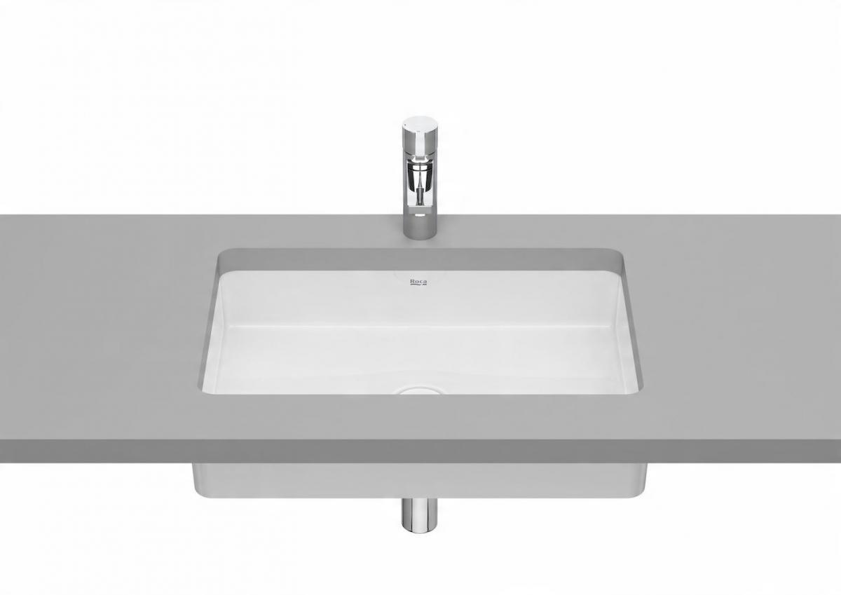 Umywalka podblatowa INSPIRA SQUARE 50x39cm, b/otw., b/przel. Biały ROCA