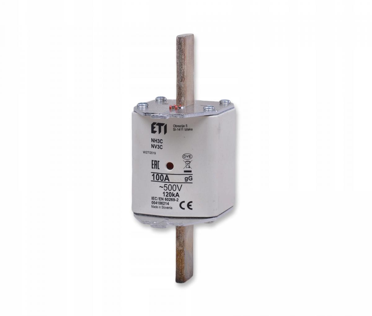 ETI Wkładka topikowa przemysłowa zwłoczna KOMBI NH3C GG 100A/500V