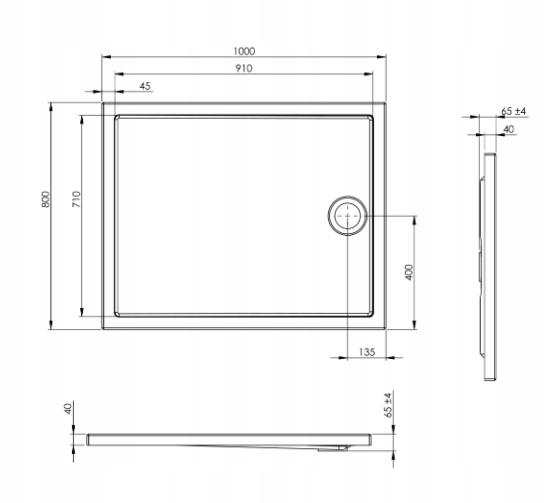 Brodzik akryl prostokątny 80x100x4 cm ROCA GRANADA FLAT